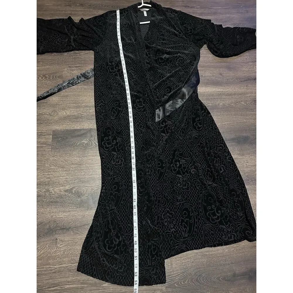 Soma Black Floral Burnout Velvet Long Robe Kimono Size L/XL Bell Sleeve - Picture 6 of 6